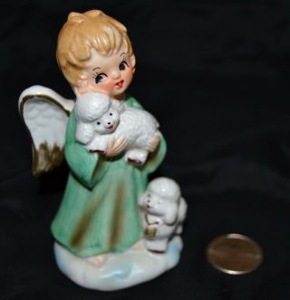 Vtg Lefton Girl Angel Figurine 723 W/sticker Label Lambs Porcelain 4 In Tall