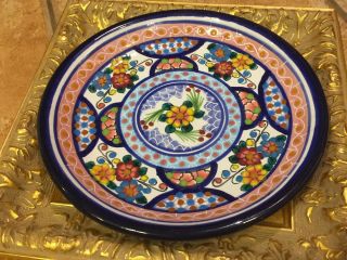 Vintage Mendoza Mexico Pottery Ceramic Folk Art Dish Plate Bowl 8.  5 " Round Euc