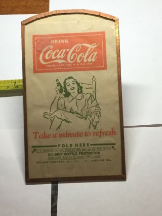 Vintage Drink Coca - Cola Take A Moment To Refresh No Drip Bottle Protector Framed