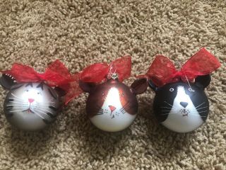 Glass Cats Tree Ornaments Set Of 3 Vintage
