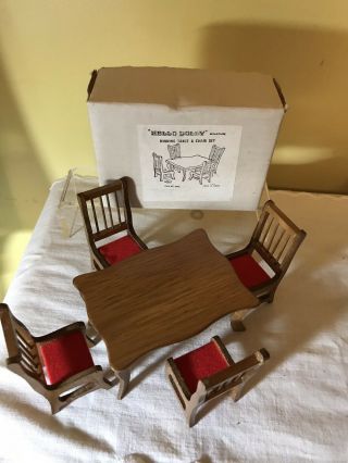 Vintage Doll House Miniature Dining Table & 4 Chair Set Hello Dolly Euc