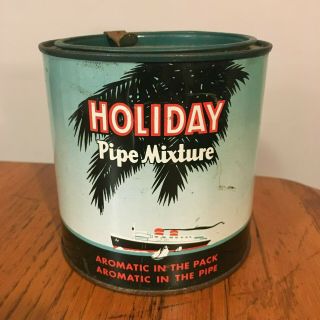Vtg Holiday Pipe Mixture Smoking Tobacco Tin (cruise Liner Ship Artwork)