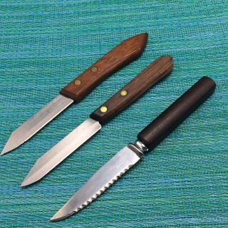3 Vtg Ekco Paring Peeling Kitchen Knives Stainless 3” Serrated Blades Usa Japan