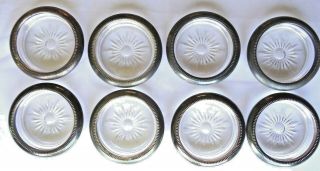 Set Of 8 Vintage Silver Plated Coasters Starburst Pattern,  From Italy