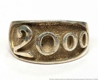 Massive Mens Vintage Sterling Silver 2000 Millennium Heavy Band Ring Size 8