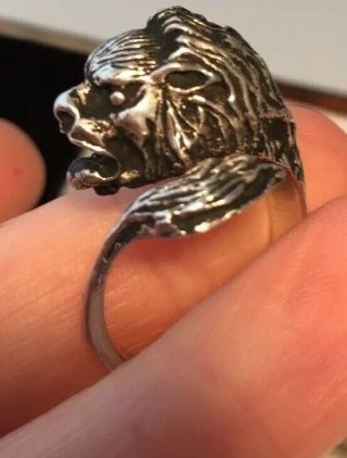 Vintage Jewellery Sterling Silver Lion Head And Tail Ring Size Adjustable