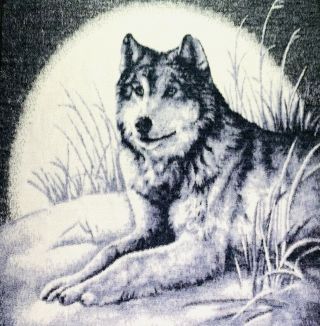 Vintage Biederlack Wolf Moon Reversible Throw Blanket Usa Made 52 " X 75 "