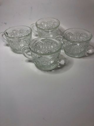Punch Cup Daisy & Button Pattern Clear Glass Vintage Set Of 4