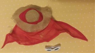 Vintage 1962 Barbie Doll Open Road Straw Hat W/red Scarf & Sunglasses 985