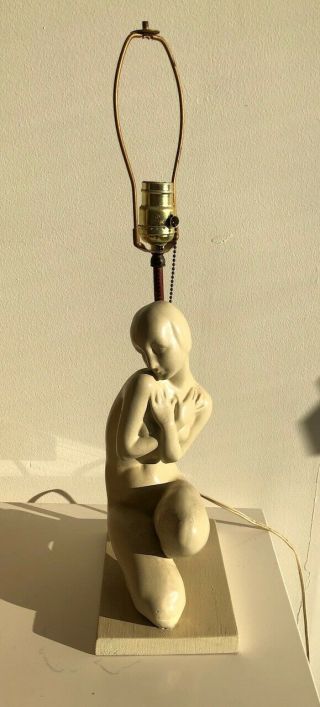 Vintage Chalkware? Table Lamp Art Deco Nude Woman -