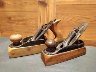 2 Vintage Stanley Rule & Level Co.  Hand Held Wood Planes No.  21 & No.  35
