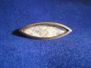 Antique Victorian Mourning Brooch W/ Blond Woven Hair Marked 9.  Cz Beveled Glass