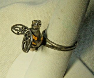 Vintage Silver & Amber Figural Bumble Bee Ring