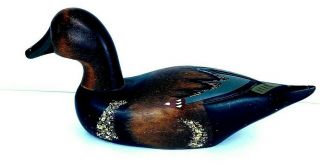 Vintage Hand Carved & Painted Solid Wood Duck Decoy Orig.  Paint Glass Eyes