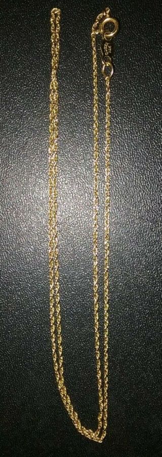 Pretty Vintage 14k Yellow Gold Delicate Rope Necklace Chain 16 "