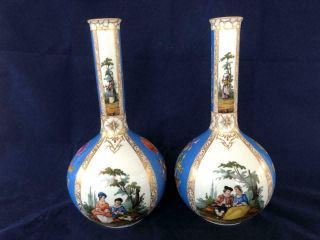 Fine Antique Dresden Helena Wolfsohn Porcelain Hand Painted Bottle Vases