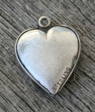 VINTAGE STERLING PUFFY HEART CHARM - Eagle with Shield & Anchors with Enamel 2