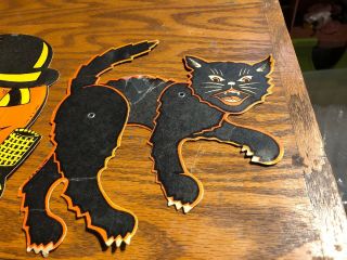 Vintage 1940’s Halloween embossed diecut Black Cat & jack - o’ - lantern H E Luhrs 2