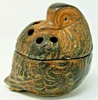 Vintage Lidded Stoneware Incense Burner Japan,  Mandarin Duck 3 1/2 " Tall,  Vguc