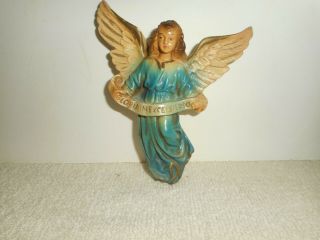Vintage Chalkware Hanging Nativity Angel Gloria In Excelsis Déo Creche Figure