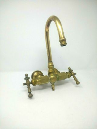 Antique Solid Brass Goose Neck Faucet Claw Foot Tub Or Wall Mount Hot Cold Lever
