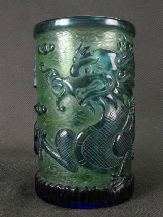 Chinese Dragon Carved Peking Overlay Glass Pencil Vase