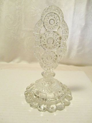 Vintage Cut Glass Clear Crystal Perfume Bottle With Tall Ornate Stopper