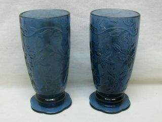 2 Vintage Princess House Glass " Fantasia " Blue Sapphire 7 " Tumblers