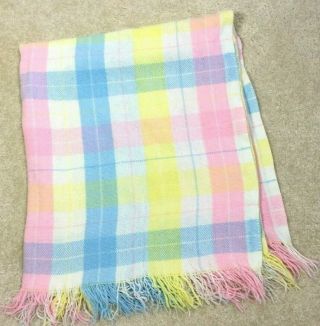 Vintage Tennessee Woolen Mills Baby Blanket Pastel With Fringe Acrylic 36 " X 42 "
