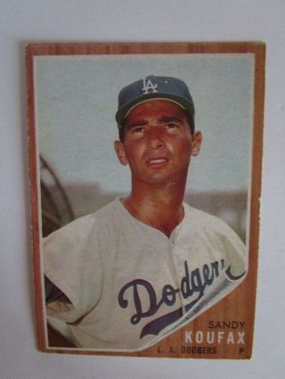 Vintage 1962 Topps Baseball Card 5 Sandy Koufax Los Angeles Dodgers Jersey Hof