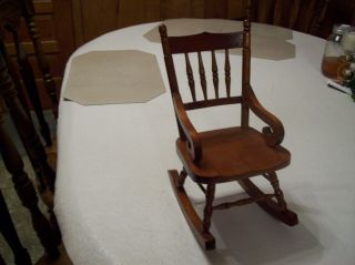 Vintage Solid Wood Miniature Rocking Chair Doll Display 12 1/2 " Tall Vg W/bear