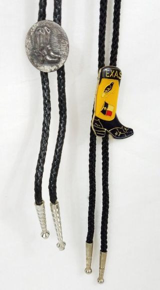 2 Vintage Texas Bolo Ties Medallion Cowboy Boot State Flag Country Western