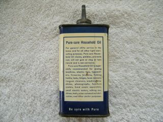 Vintage Pure - sure HOUSEHOLD OIL CAN Lead Top Handy Oiler 4 oz.  (no cap) 2