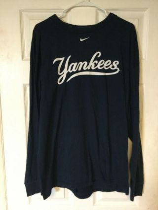 York Yankees Nike Baseball Cotton Blue Long Sleeve Mens Shirt T Size Xl