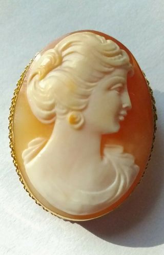 Large Antique Victorian 18k Yellow Gold Carved Shell Cameo Pendant Brooch Pin