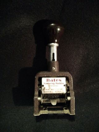 Vintage Bates Numbering Machine Stamp 6 Wheels Style E.