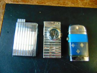3 Vintage Cigarette Lighters - - Ronson,  Scripto Vu And Watch