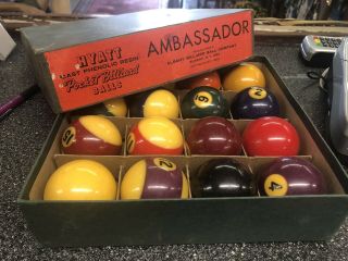 Vintage Hyatt Pocket Billiard Pool Balls 2 1/4 " Cast Phenolic Resin Orig W/box
