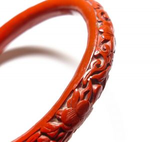 Vintage Or Antique Chinese Carved Cinnabar Bangle