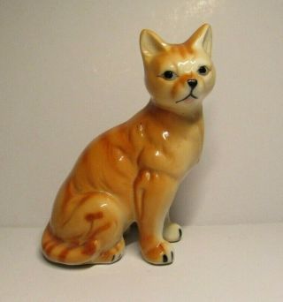 Vintage Orange Tabby Cat Glossy Ceramic Figurine 3.  5 "