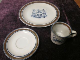 Vtg Salem Stoneware 3 Pc Set 1 Dinner Plate Blue Eagle 1 Mug & 1 Saucer