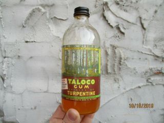 Vintage Glass Taloco Brand Turpentine Bottle Mobile Alabama Great Label Forestry