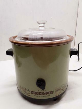 Vintage Rival Crock Pot Slow Cooker Model 3100/2 3.  5 Qt.  Avocado Green Glass Lid