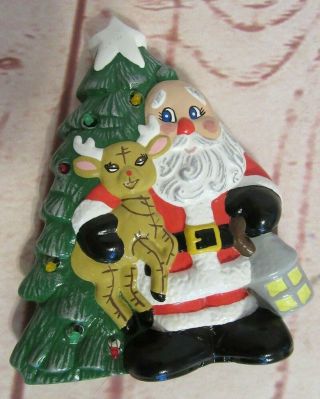 Vintage Battery Operated Table Top Ceramic Musical Lighted Christmas Tree Santa