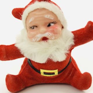 Santa Claus Vintage Christmas Ornament Flocked Sitting Chenille Beard