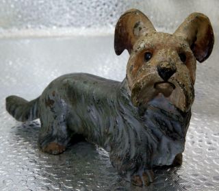 Antique Austrian Cold Painted Bronze Miniature Dog Figurine Yorkie Terrier
