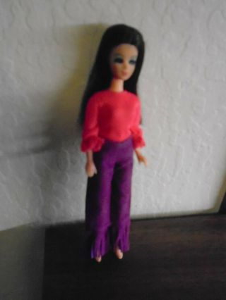 Vintage Dawn Doll By Topper Wearing A Pink Top And Purple Fringed Pants