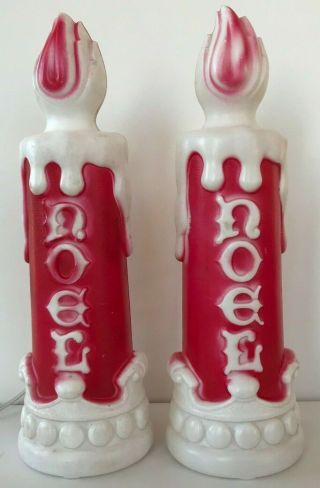 Vintage Pair Empire Blow Mold 1970 Christmas 13 " Plastic Candle Lights Red