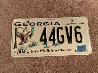 Georgia License Plate Vehicle Tag Ga Give Wildlife Chance Quail Jan 2003 44gv6