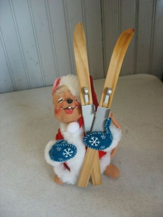 Vtg Annalee Doll Christmas 6” Nordic Santa Girl Mouse With Skis Holiday Skiing